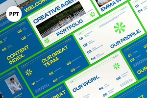 Blue Green Geometric Portfolio PPT, a Presentation Template by graphicook