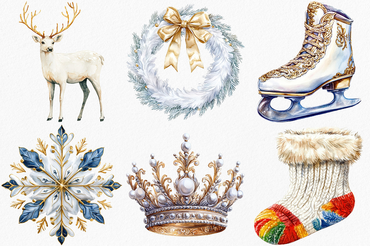 Watercolor White Christmas Clipart, an Illustration by Canvas Craft (Photo 5 of 8)