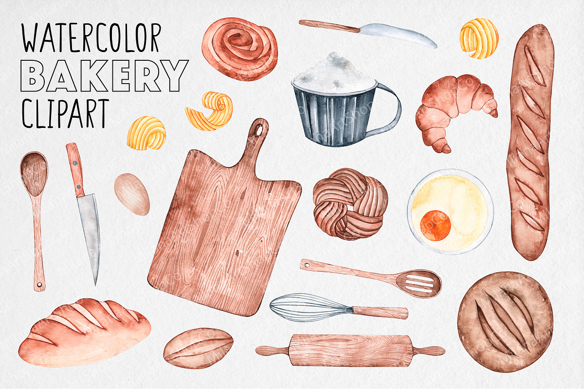 Watercolor Bakery Clipart, an Illustration by MilanaDesignShop (Photo 2 of 4)