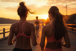 Women running at dawn on a seaside w, a Sports & Recreation Photo by Perpis
