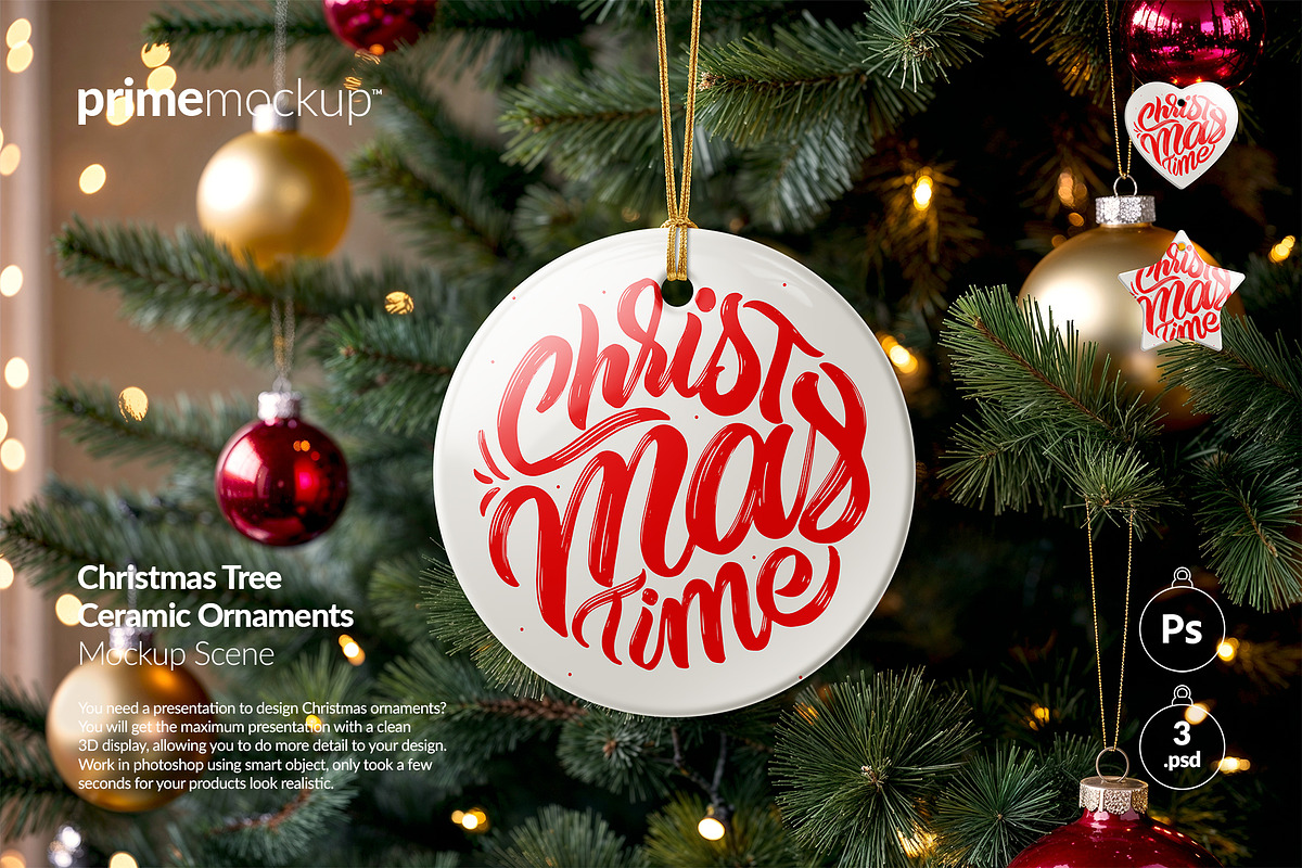 Christmas Ceramic Ornaments Mockup, a Household Mockup by PrimeMockup (Photo 1 of 10)