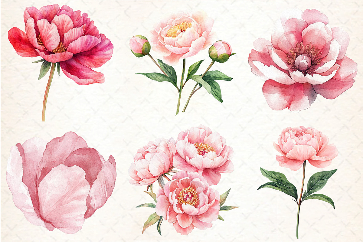 Watercolor Blush Peonies Flowers Cli, an Illustration by DreamCafeArt (Photo 3 of 7)