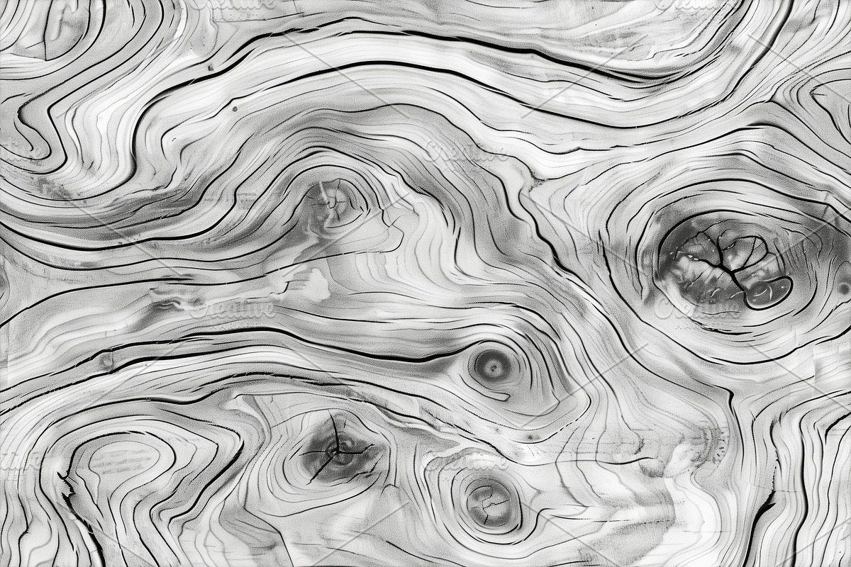 Abstract wood grain patterns in black and white, showcasing swirling ...