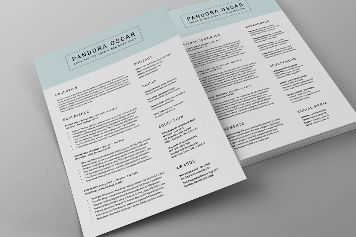 2 Pages Clean Resume CV - Pandora, a Resume Template by SNIPESCIENTIST (Photo 2 of 4)