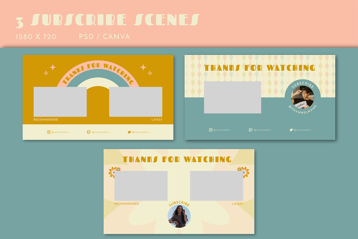 Youtube: 70s Retro Branding Kit, a Social Media Template by Liseno Designs (Photo 3 of 7)