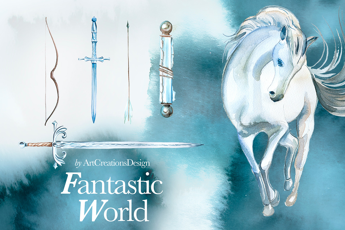 Watercolor Fantastic World Clipart, a Person Illustration by ArtCreationsDesign (Photo 13 of 23)