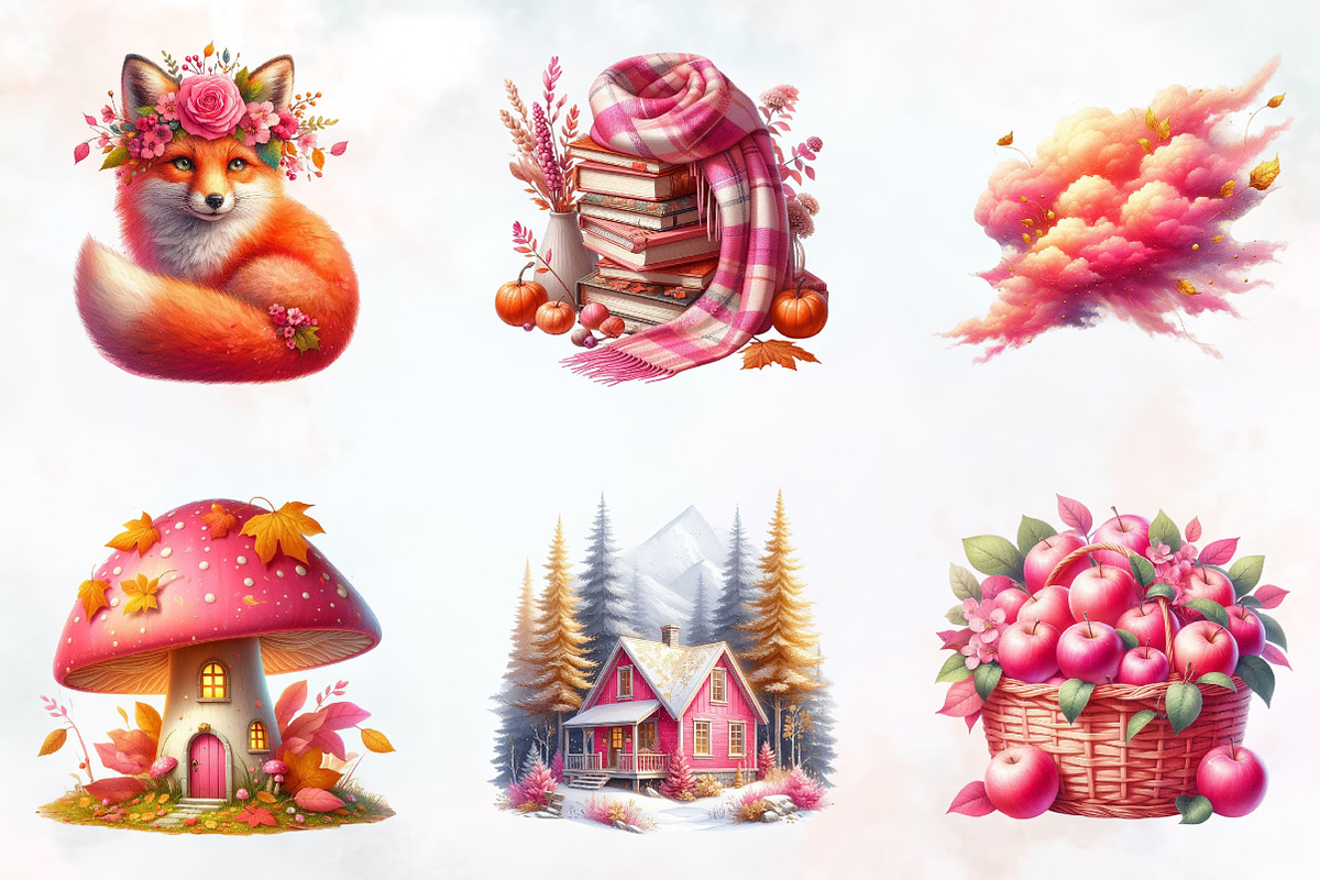 Pink Autumn Sublimation Clipart, an Illustration by RobertsArt (Photo 5 of 7)