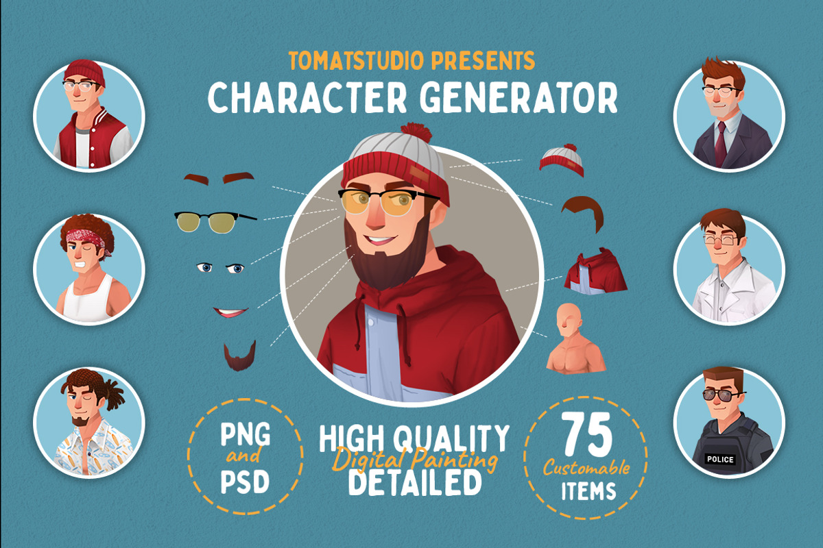 Character Potrait Generator/Creator, an Illustration by tomatstudio (Photo 1 of 6)