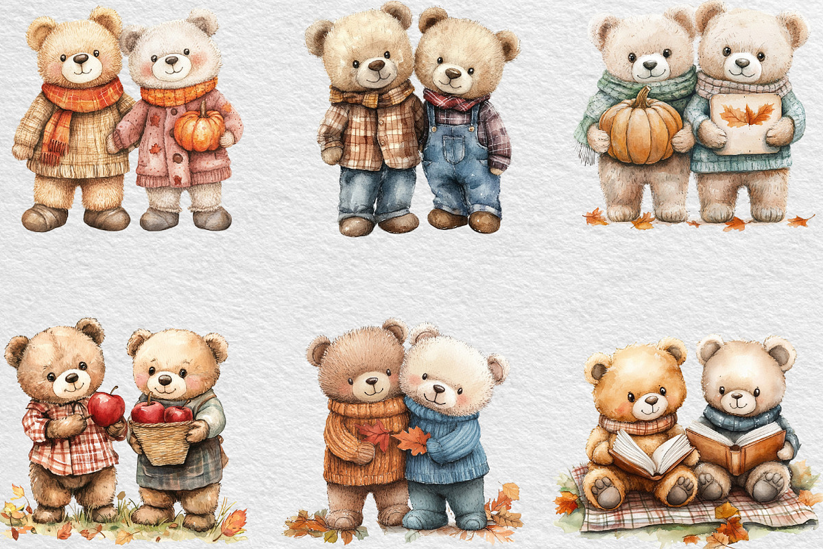 Fall Teddy Bears Couple Clipart, an Illustration by Black Bird Studio (Photo 2 of 6)