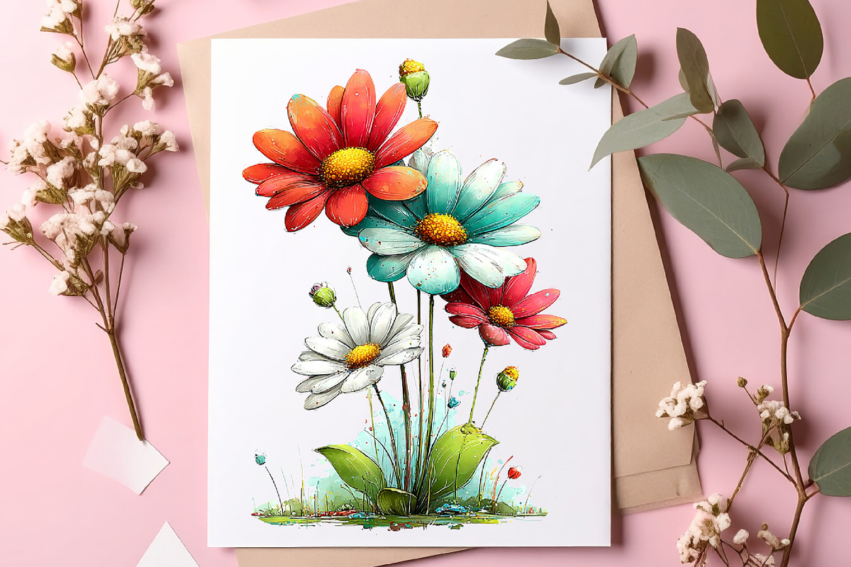 Whimsical spring daisy flower clipar, an Illustration by SinaCreation (Photo 7 of 11)