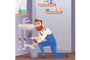 Plumber. repair service man changes, an Illustration by Onyx