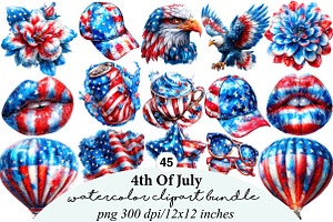Watercolor 4th Of July Clipart, an Illustration by Digital Artistic99
