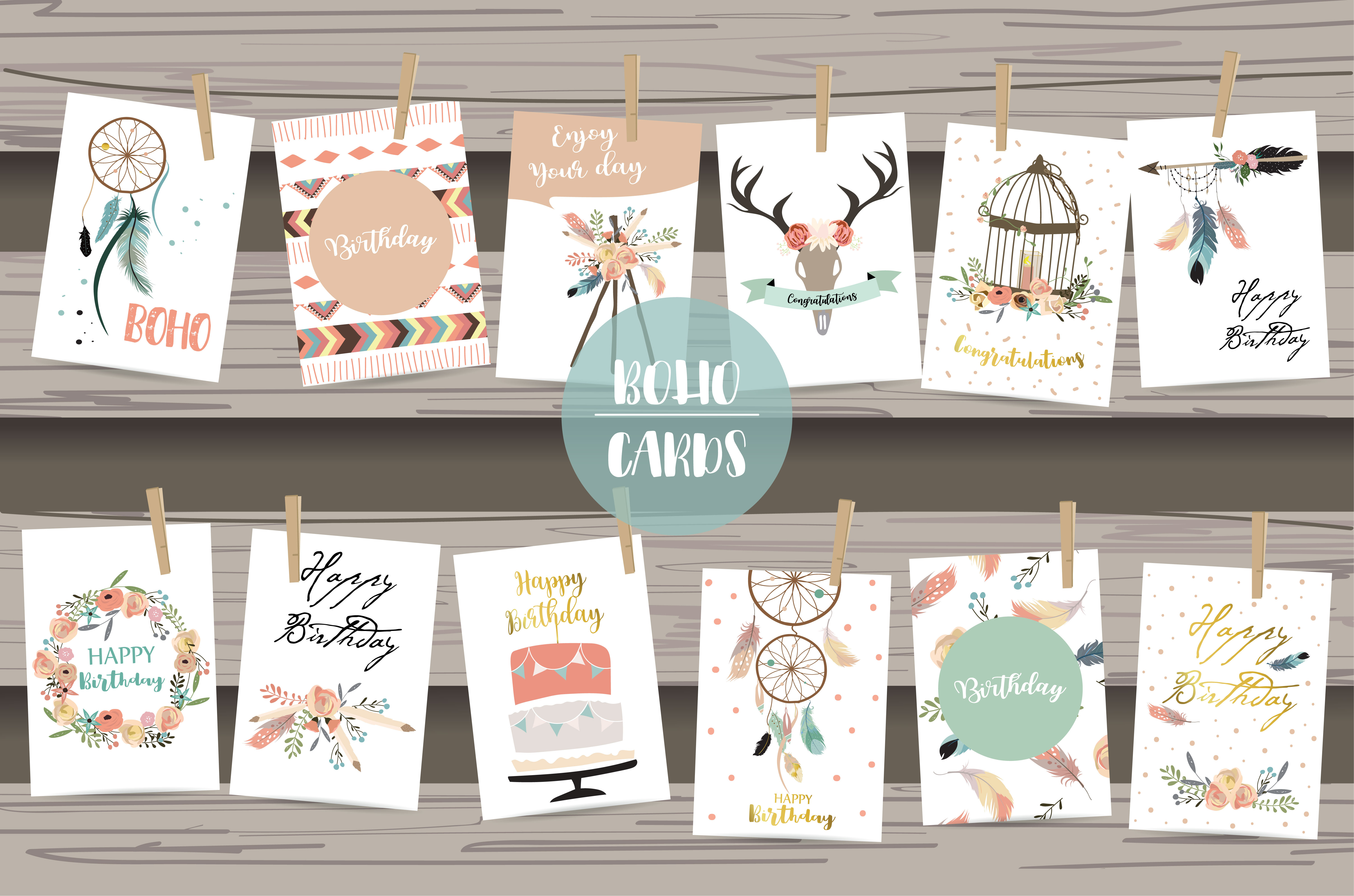 12 cute lovely design boho cards5#, a Card Template by Piixypeach