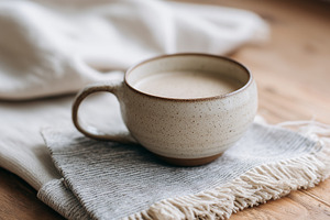 Ceramic mug filled with warm creamy, a Food & Drink Photo by MistyDay