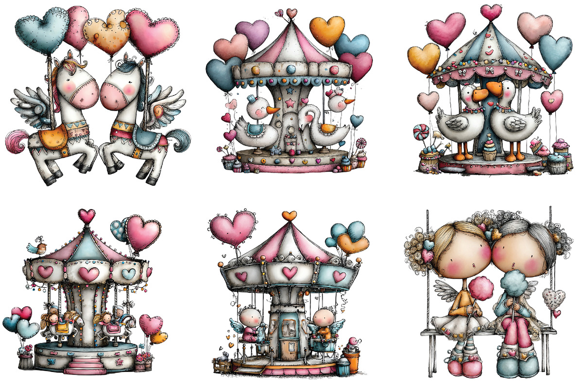 Cupid’s Carousel Whimsical Clipart, an Illustration by CraftArtStudio (Photo 4 of 6)