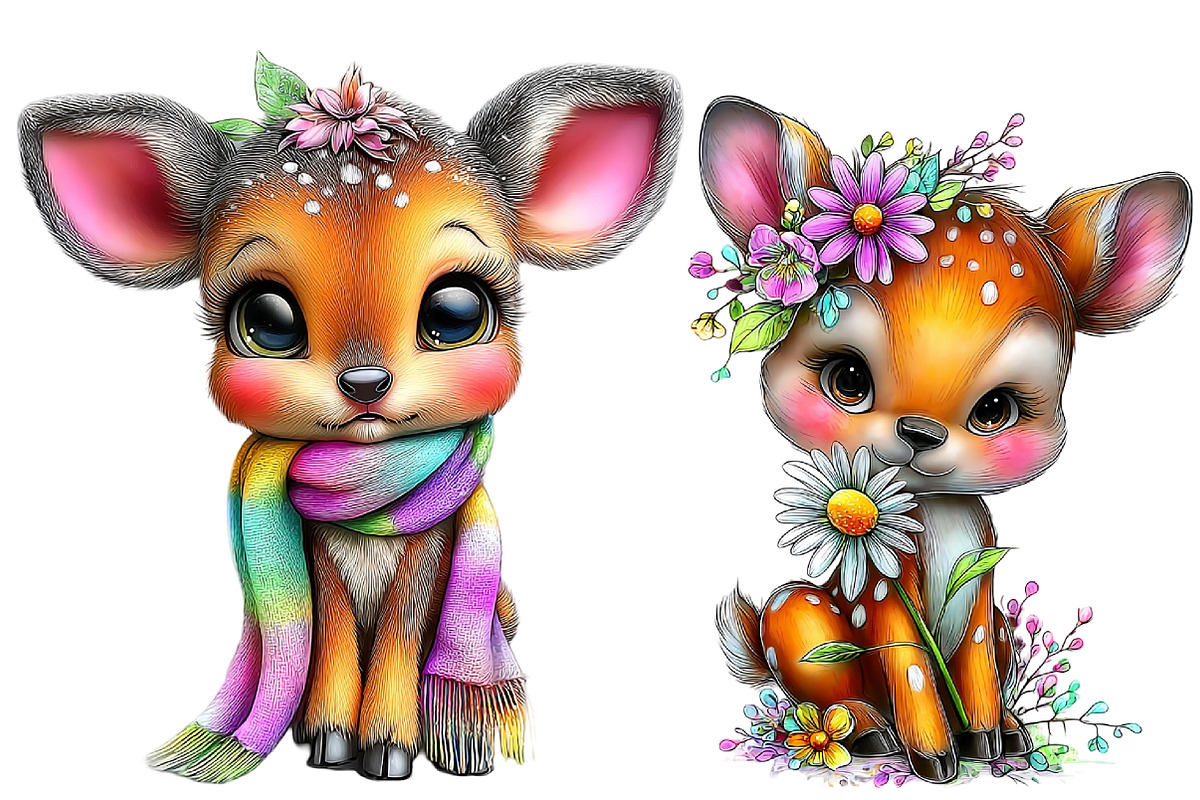 Cute Deer Spring Clipart Bundle, an Illustration by Designworld (Photo 7 of 8)