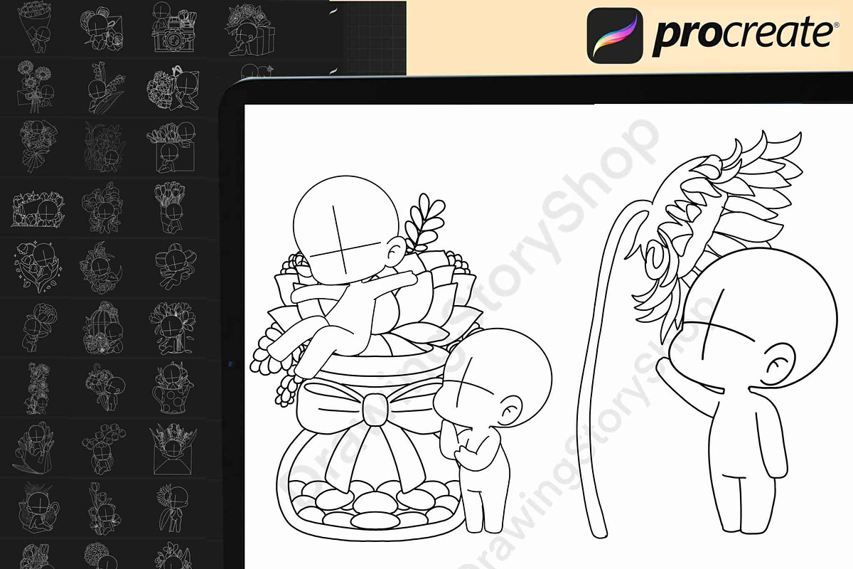 50 Procreate Chibi & Flower Stamps, a Brush Add-On by DrawingStoryShop