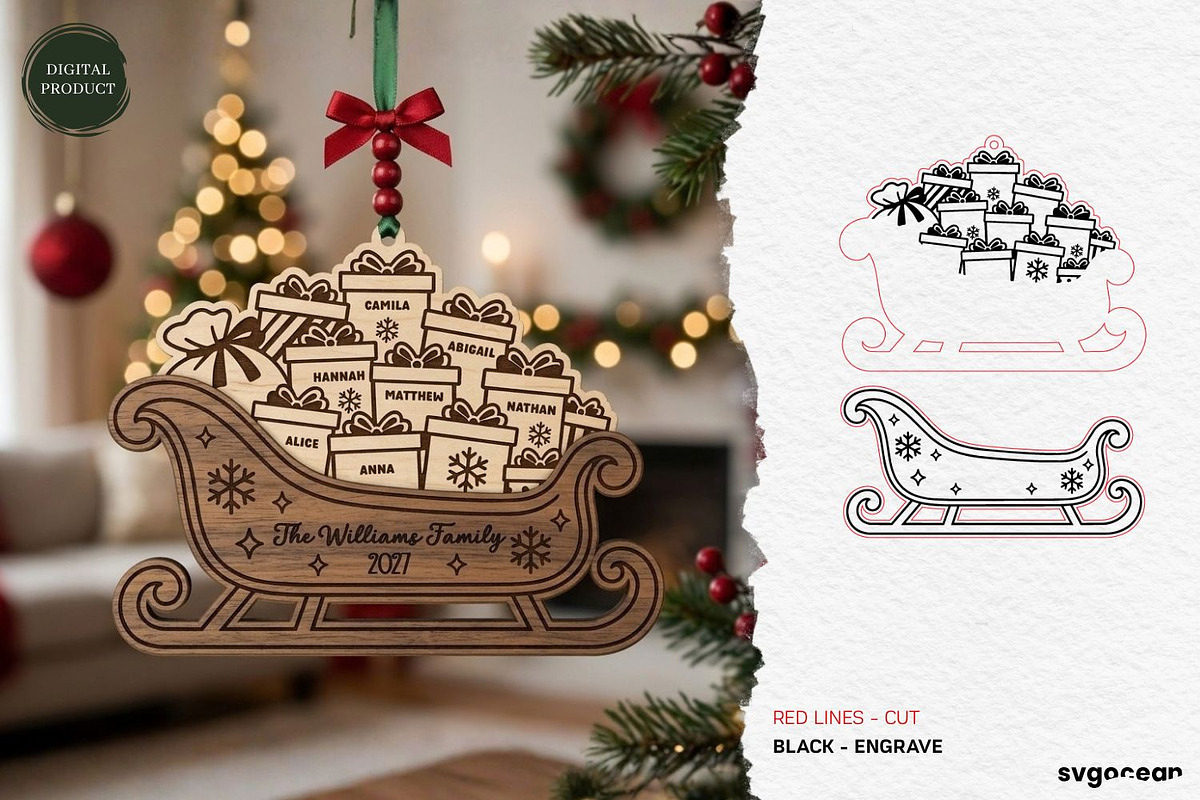 Santa Sleigh Ornaments SVG Bundle, a Decorative Illustration by svgocean (Photo 15 of 21)