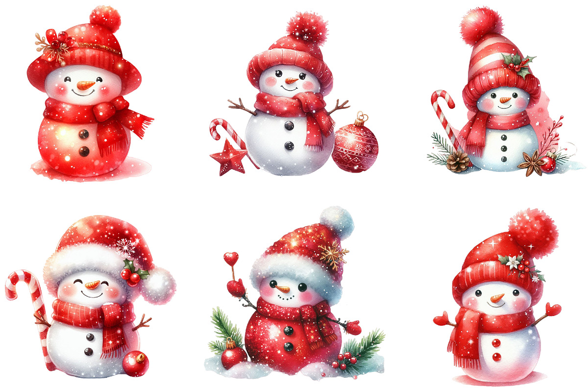 Red Cute Snowman Clipart, an Illustration by DreamCafeArt (Photo 2 of 5)