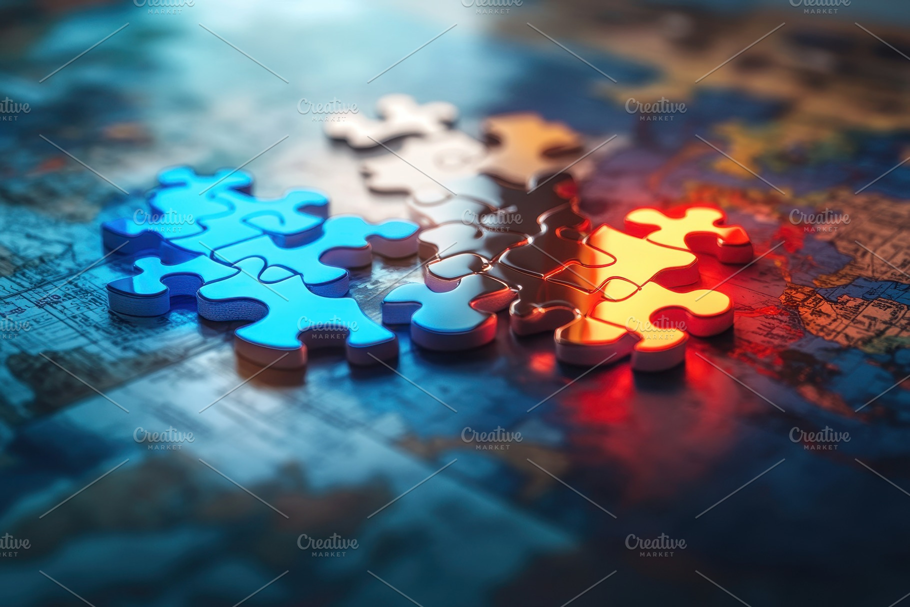 Puzzle pieces, colored blue & orange, a Photo by Pavel_design