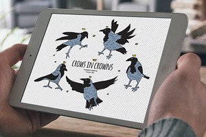 Crows In Crowns Vector Set