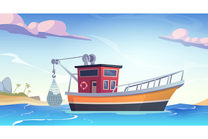 Fishing boat. sea landscape, a Transportation Illustration by Onyx
