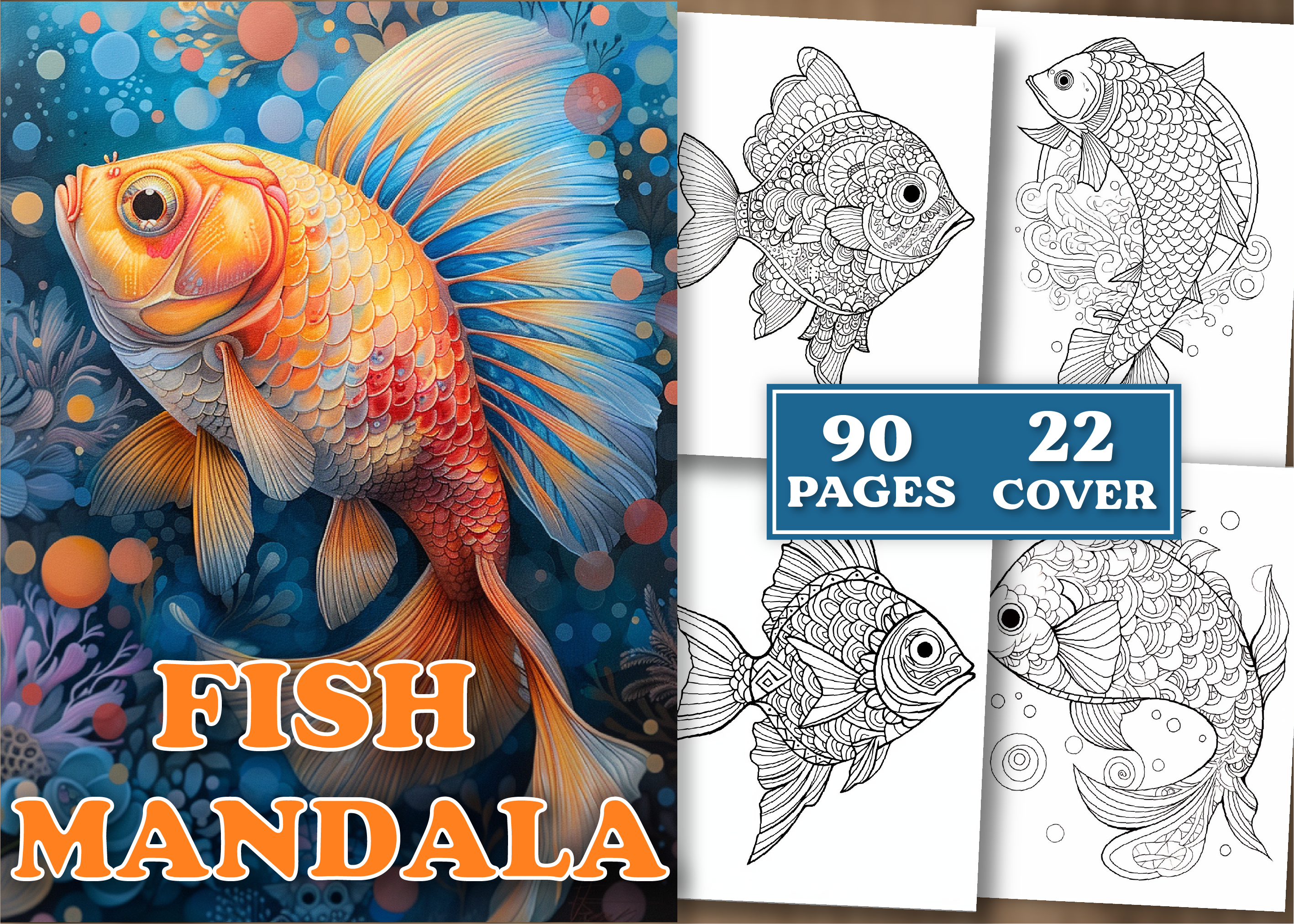 90 Fish Mandala Coloring Pages, a Decorative Illustration by Daisy Doodle
