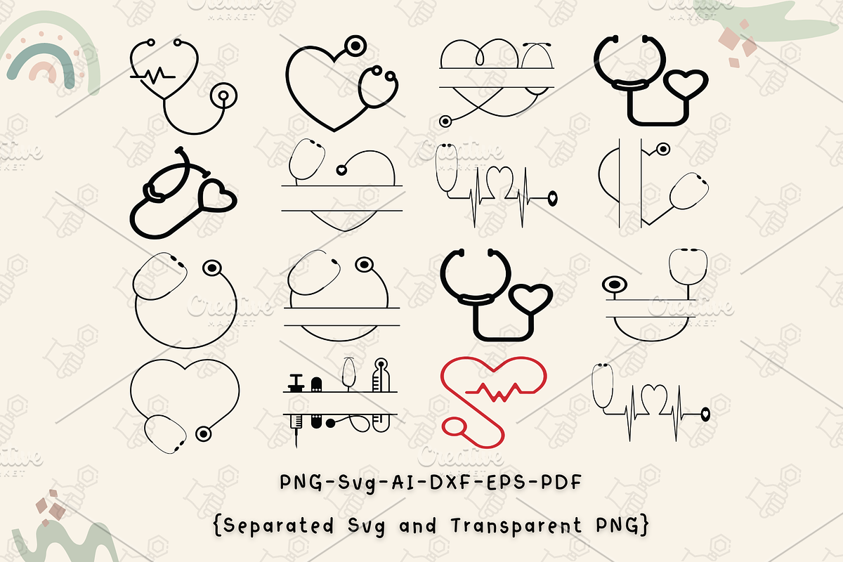 Heart Stethoscope Split Monogram SVG, an Education Illustration by Cheerful World