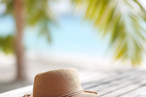 Straw hat and notebook on a table, a Nature Photo by MistyDay