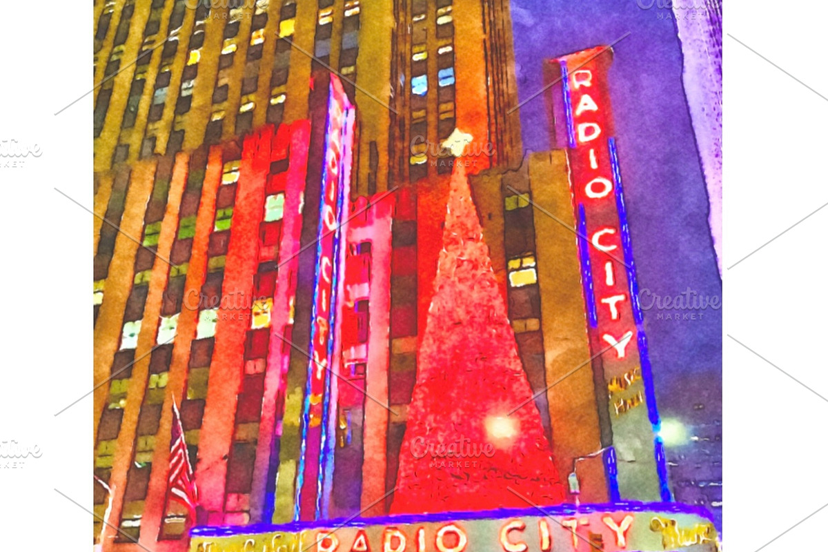 Radio City Music Hall NYC Watercolor, a Holiday Photo by Wild Wanderer Photography (Photo 1 of 2)