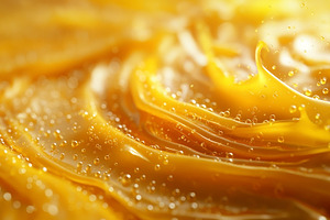 Abstract fluid art featuring golden waves and bubbles, creating, a Food & Drink Photo by ImageMir
