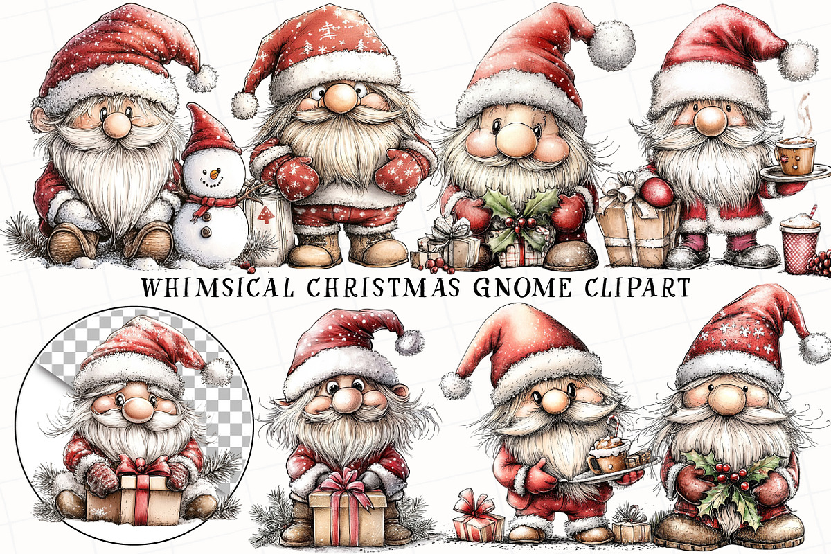Whimsical Christmas Gnome Clipart, an Illustration by OK Design (Photo 2 of 6)