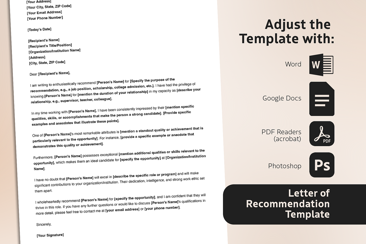 Letter of Recommendation Template, a Print Template by sophiesconcepts (Photo 3 of 4)
