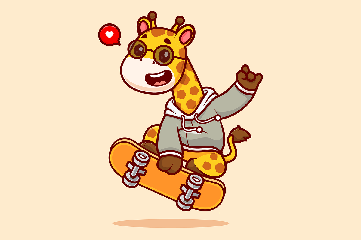 Cute Giraffe Playing Skateboard, an Animal Illustration by Catalyst Labs (Photo 3 of 3)