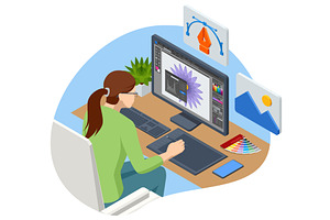 Isometric Graphic design studio, a Technology Illustration by Golden Sikorka
