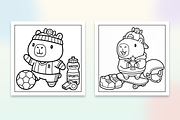 Cute Capybara Coloring Pages, an Animal Illustration by Inkivelle Studio (Thumbnail 2 of 3)