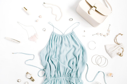 Blue dress and accessories, a Beauty & Fashion Photo by Floral Deco