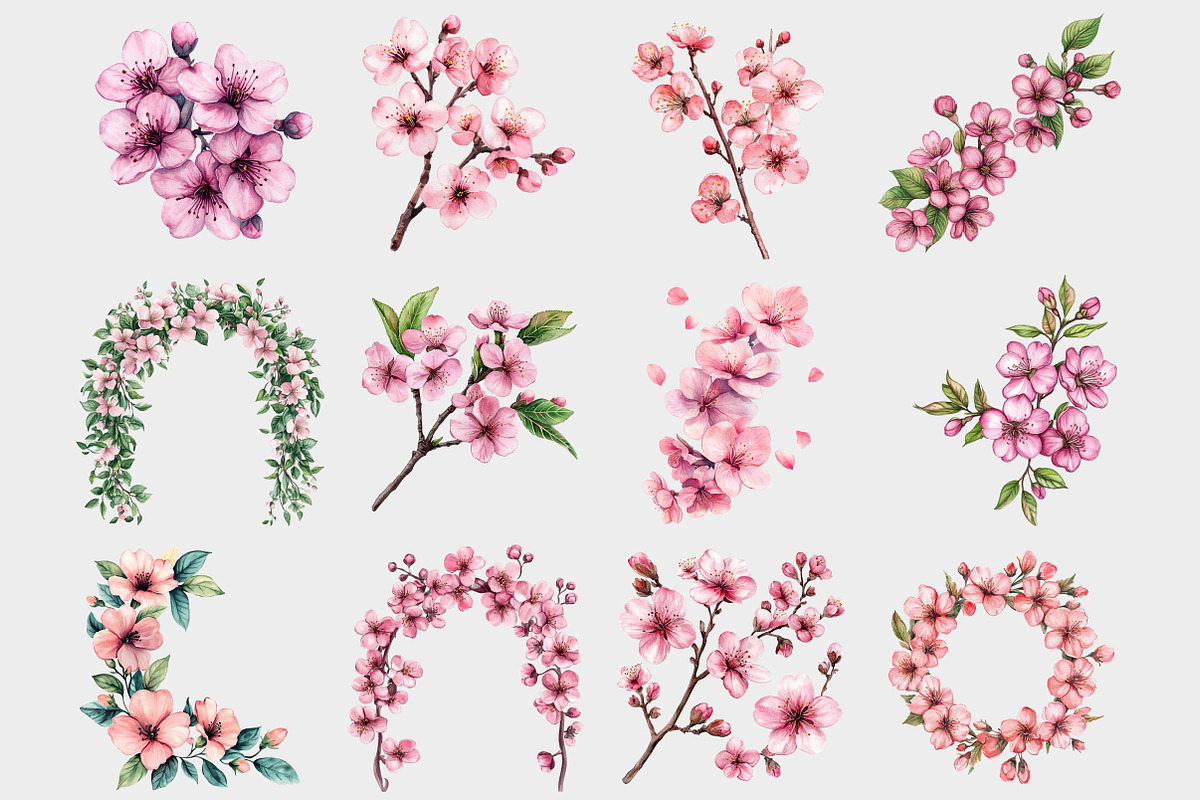Watercolor Cherry Blossom Clipart, a Seasonal Illustration by Design Market (Photo 2 of 5)