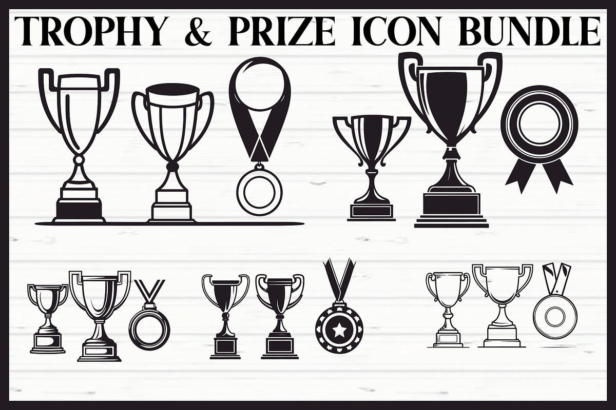 Trophy and Medal Silhouette Set, an Illustration by Gfx_Store (Photo 1 of 7)