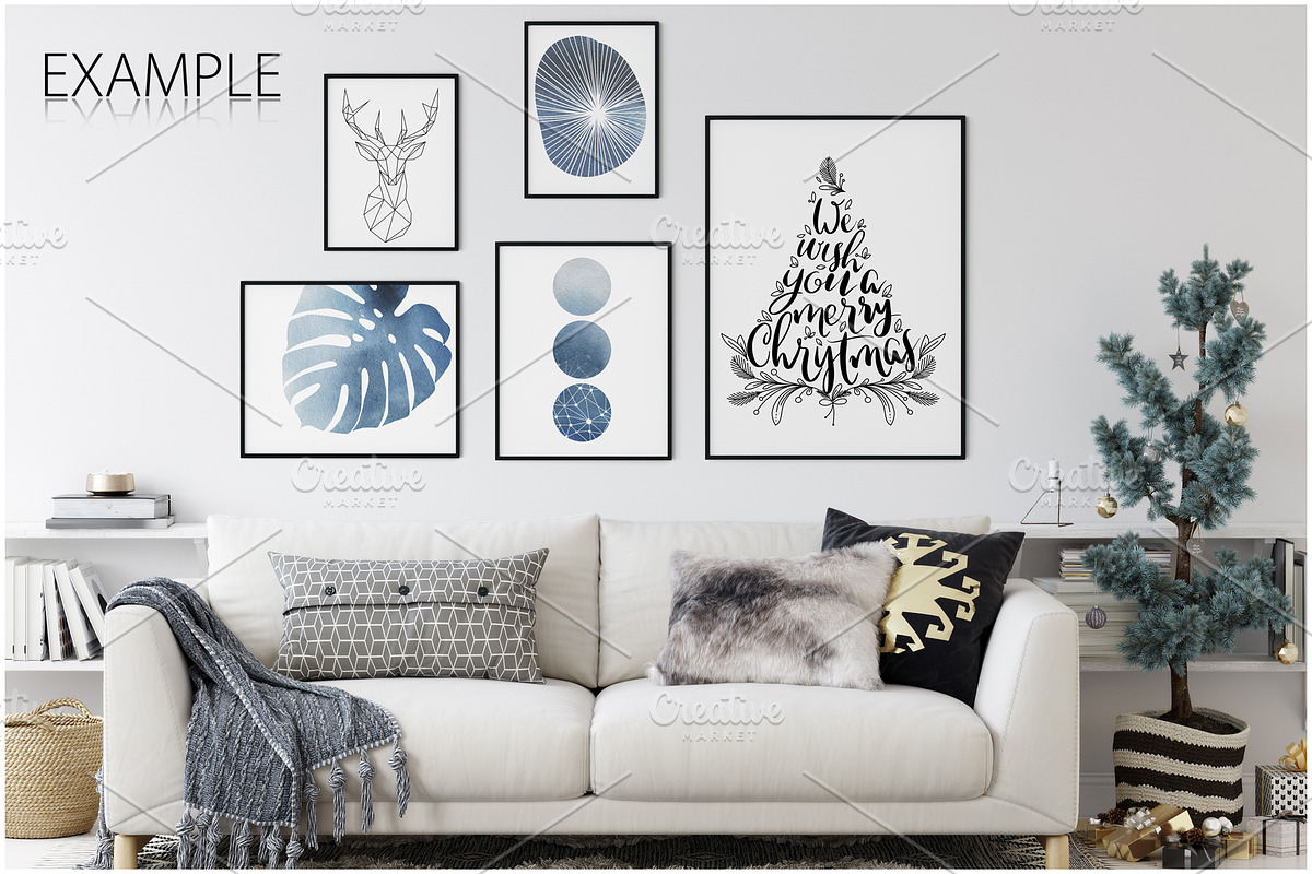 Christmas Frame & Wall Mockup Bundle, a Print Template by Yuri-U (Photo 9 of 22)