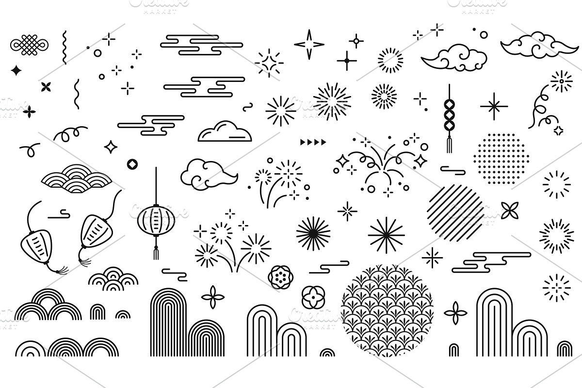 Chinese Happy New Year outline icons, a Pattern Graphic by kotoffei