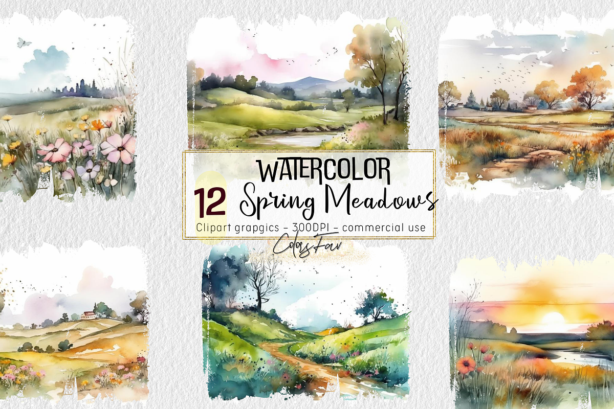 Watercolor Spring Meadows Clipart, a Seasonal Illustration by Colorsfav (Photo 1 of 4)