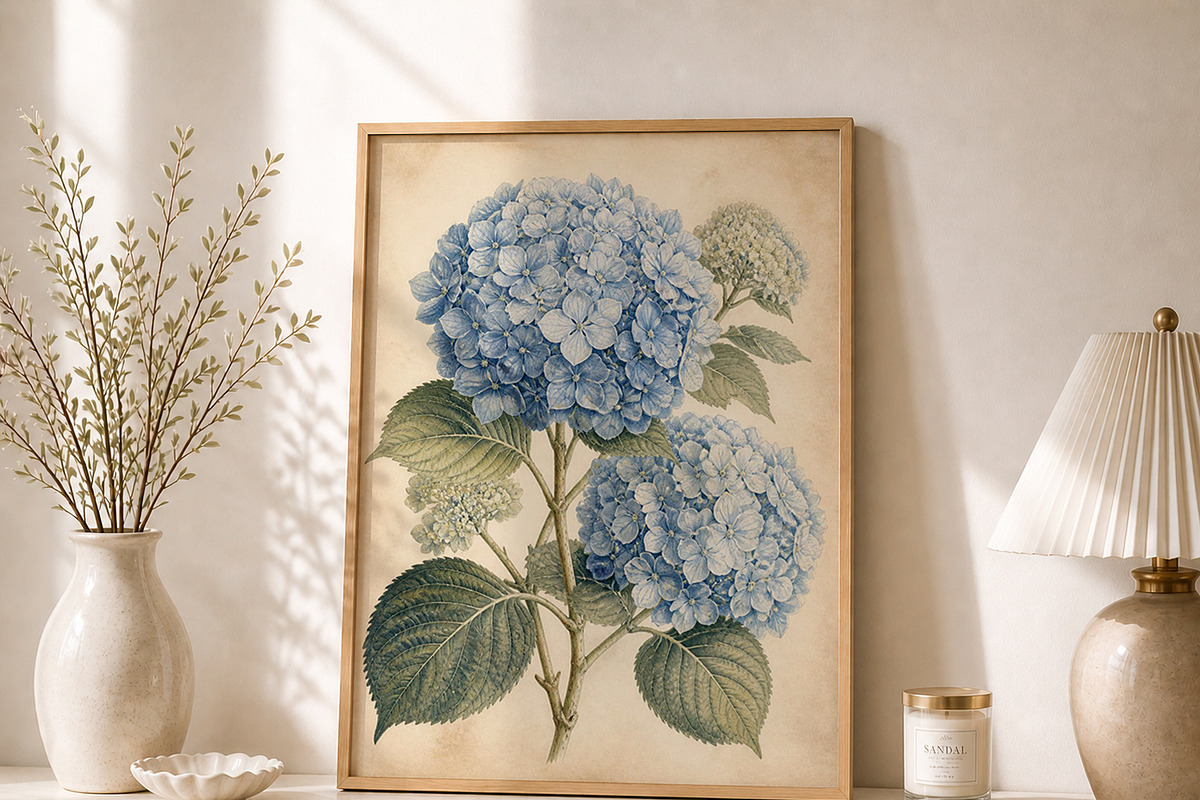 Vintage Blue Hydrangea Botanical Art, a Decorative Illustration by elfy creative (Photo 1 of 6)