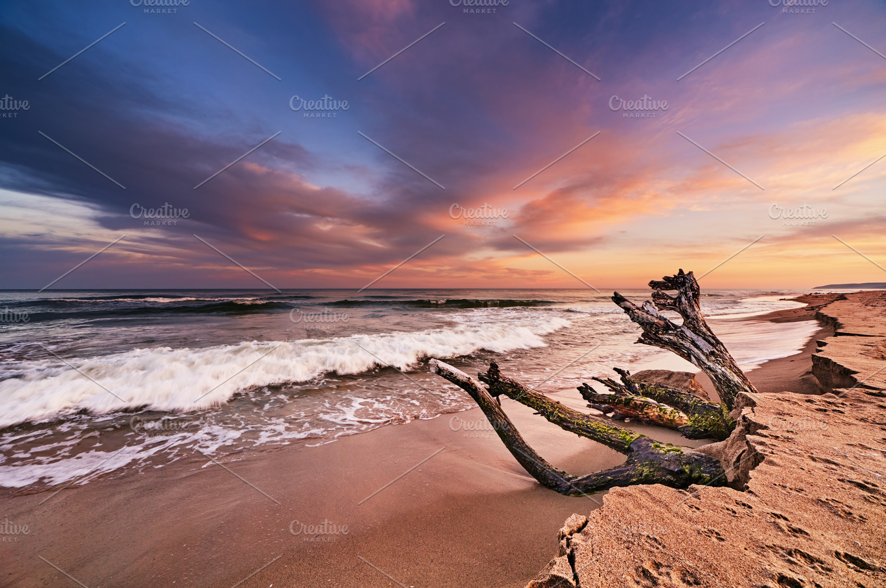 Sunset on the beach, a Nature Photo by Shop Name