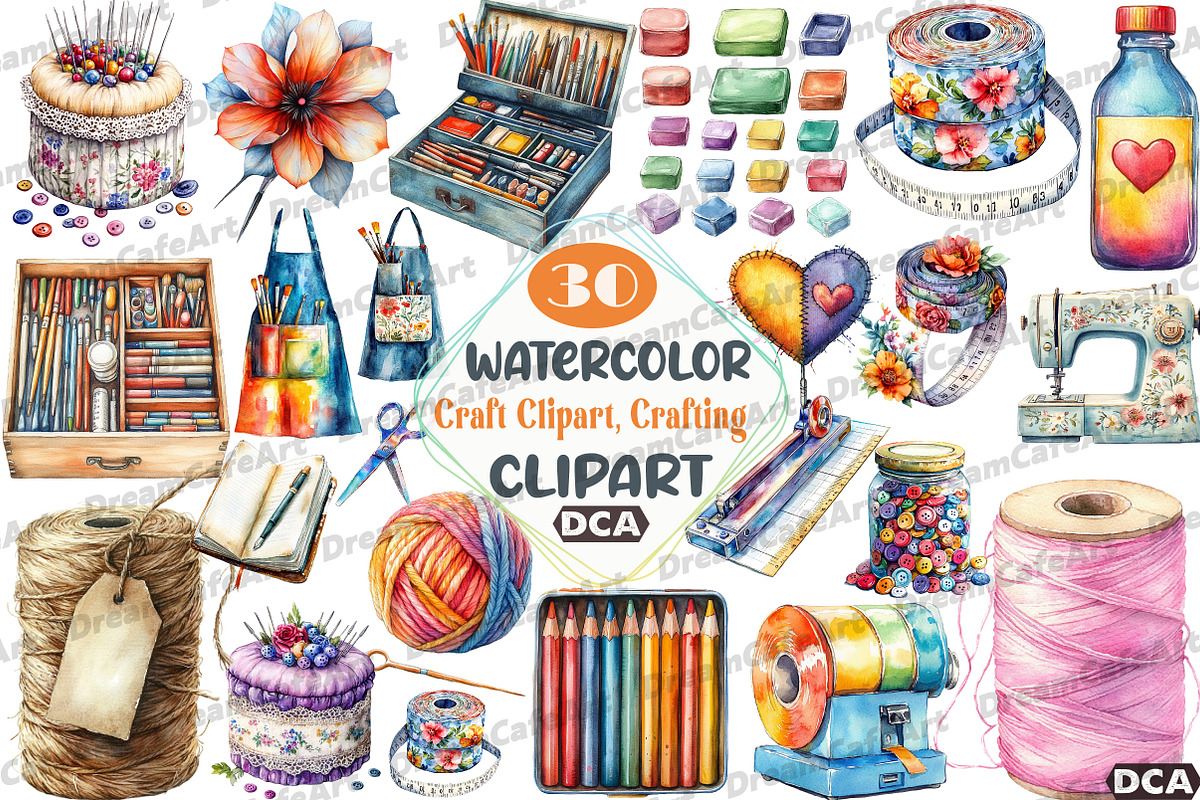 Watercolor Craft Clipart, Crafting, an Illustration by DreamCafeArt (Photo 1 of 7)