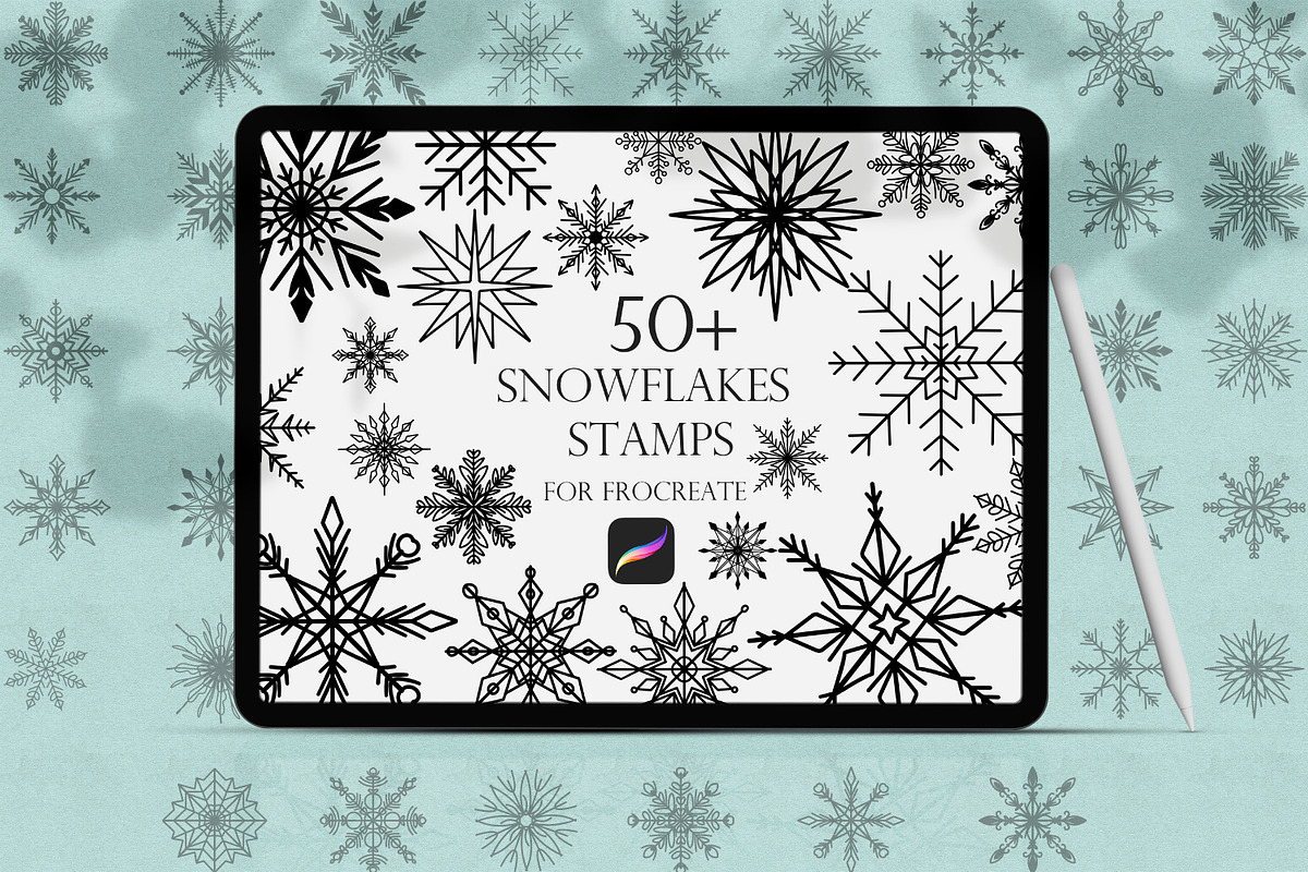 Snowflakes Procreate Stamps Bundle, a Brush Add-On by Dervik Art Store (Photo 1 of 7)