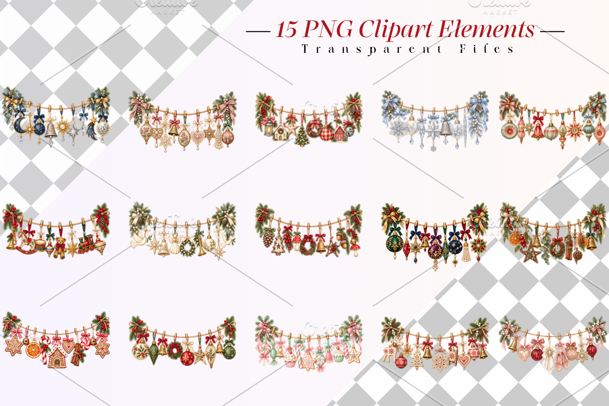 Ornamental Christmas Clothesline, a Seasonal Illustration by Ink Gallery (Photo 2 of 8)