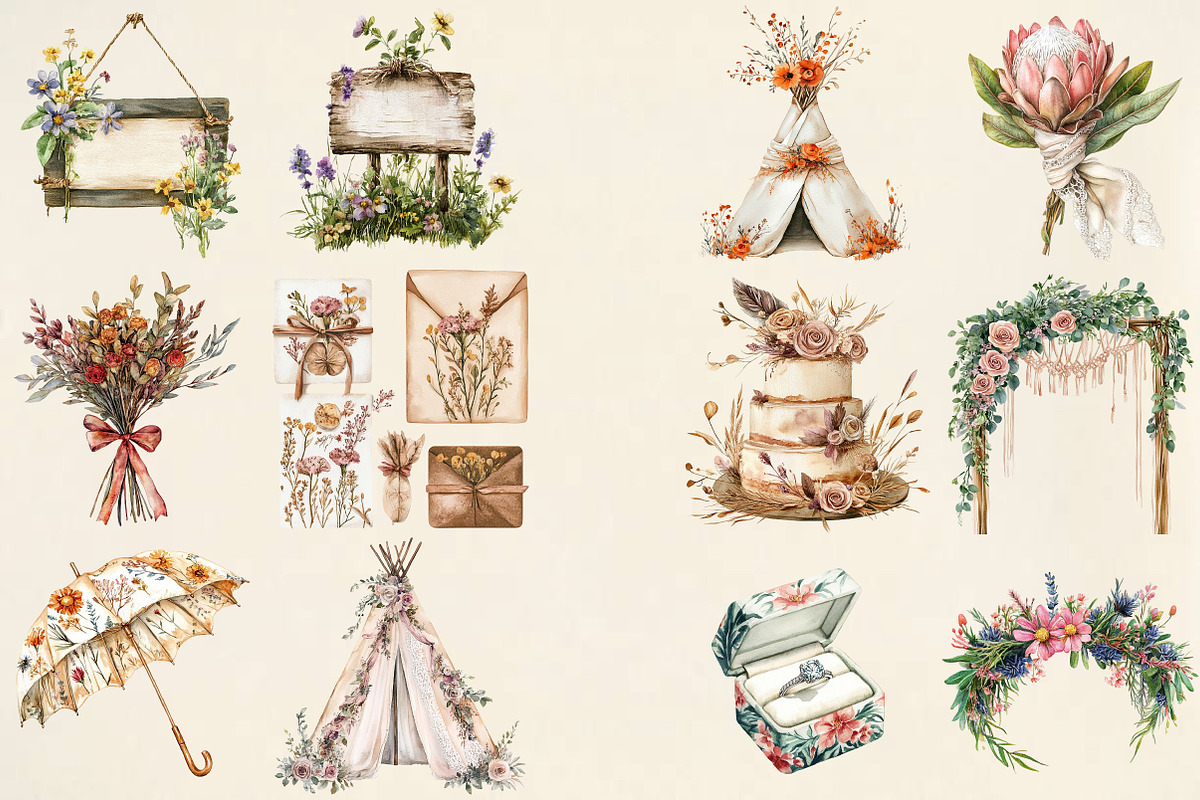 Boho Wedding Design Elements, an Illustration by Pixels.Craft (Photo 3 of 6)