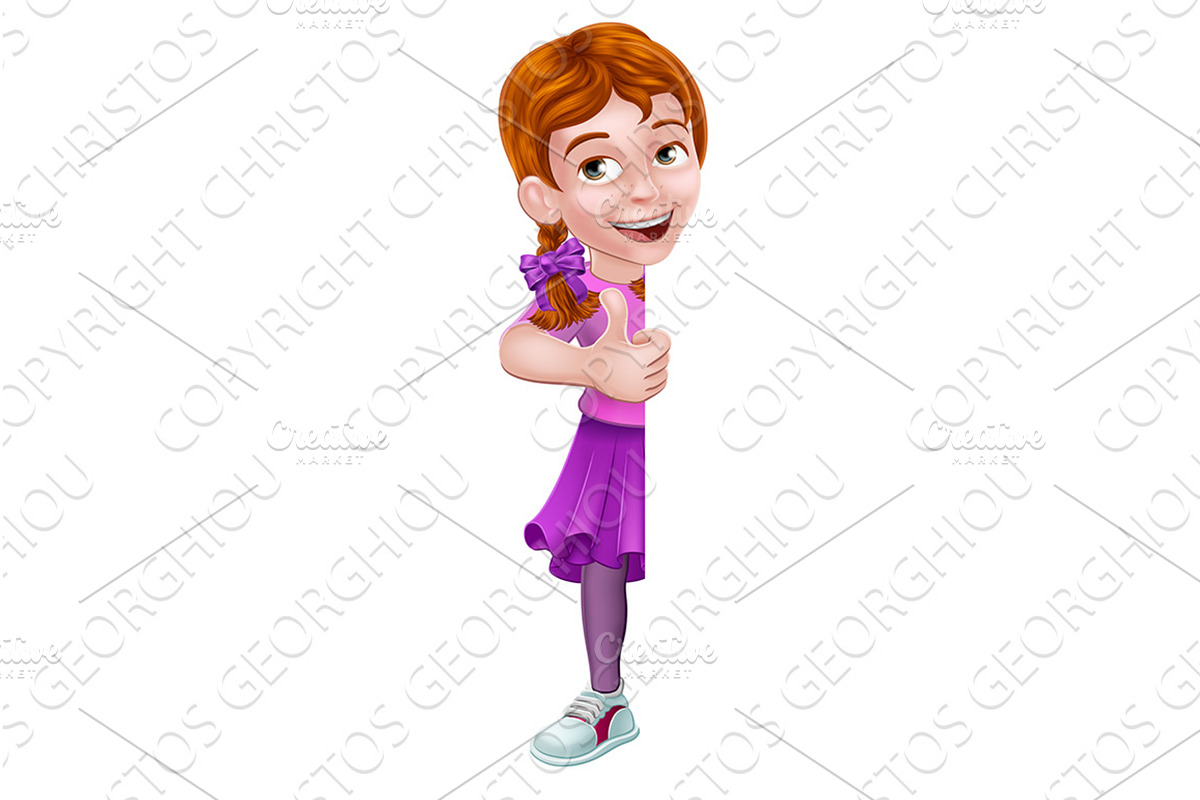 Kid Cartoon Girl Child Thumbs Up, a Person Illustration by Christos Georghiou