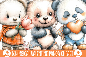 Whimsical Valentine Panda Clipart, an Illustration by Designking